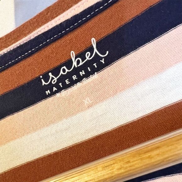 Isabel Maternity Brown Striped V-Neck Tee Shirt Short Sleeve Size M - Picture 3 of 5